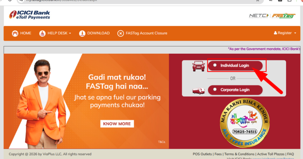 fastag icici login